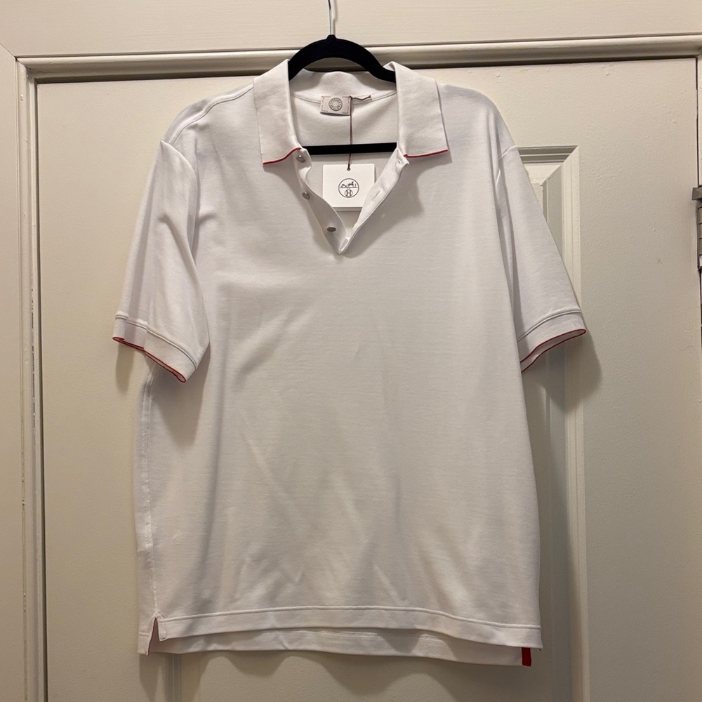 NWT HERMES Men’s White Polo with Trim 2XL